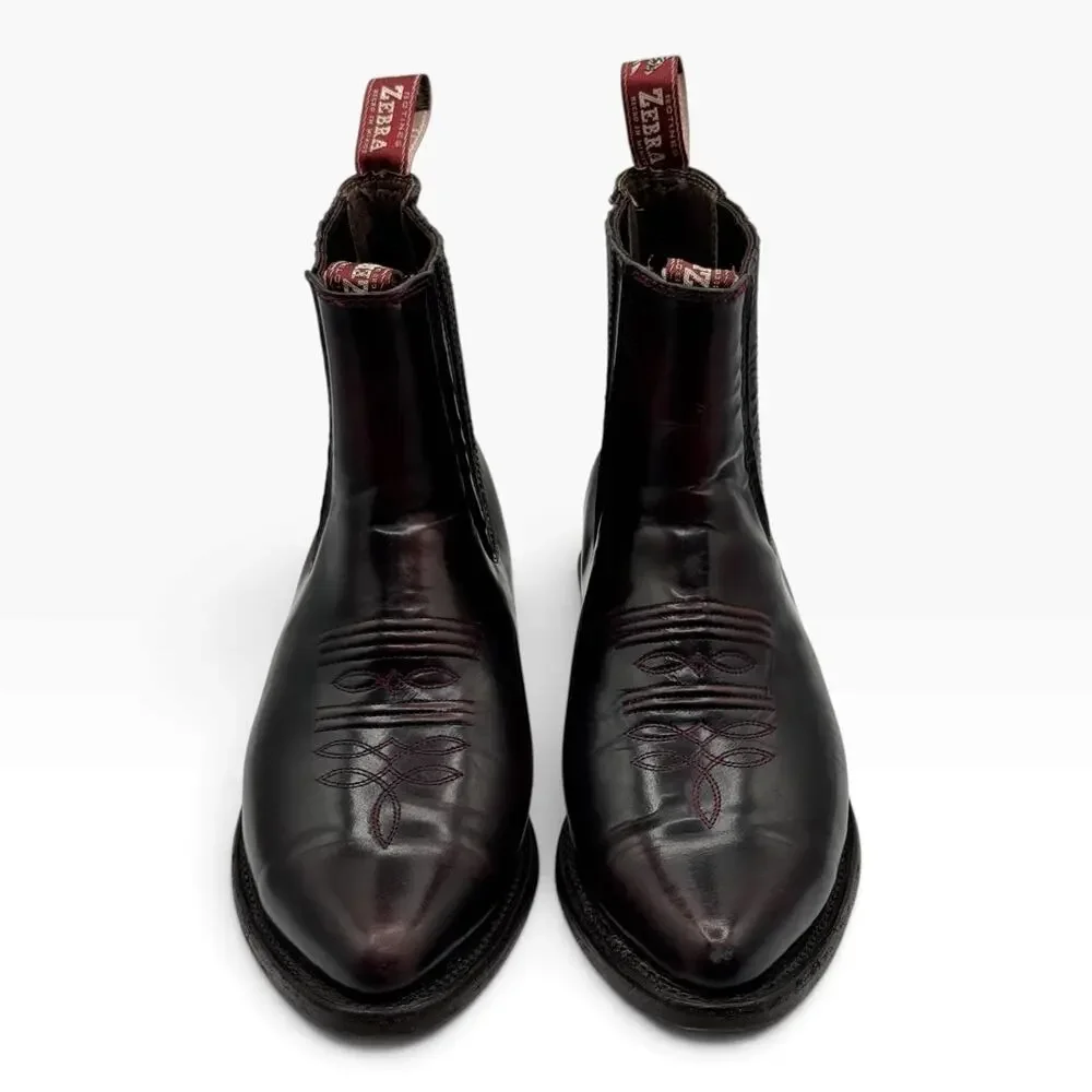 Botines Zebra Mens 9 Burgundy Oxblood Leather Western Chelsea Boots Mexico 28
